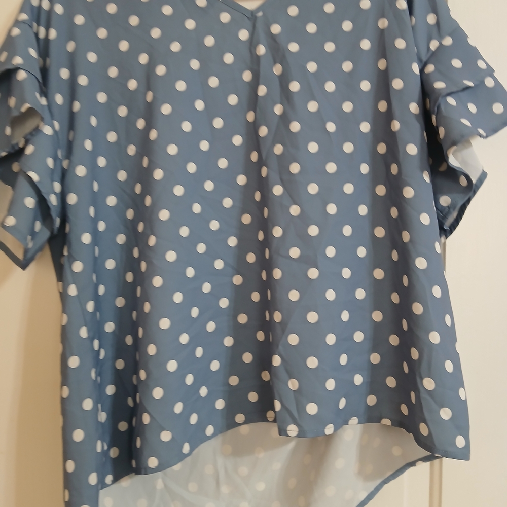 SHEIN Blue and White Polka Dot Blouse